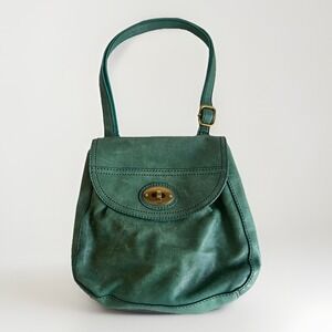 Fossil Carson Flap Organizer Lamb Hide Leather Purse Teal Green Gold Hardware